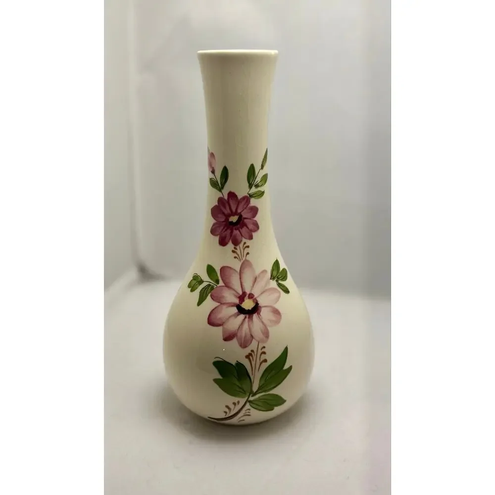 Vintage 1979 FTD Sado Portugal Hand Painted Floral Ceramic Bud Vase 8
